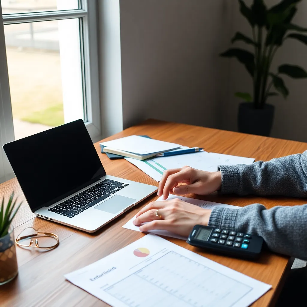 Persoon die financiële doelen plant met laptop en documenten