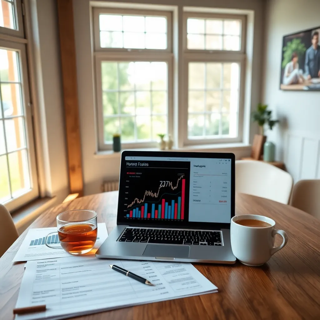 Beleggingsportefeuille en financiële grafieken op laptop