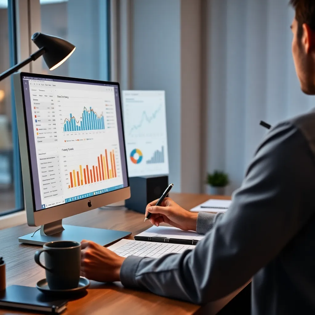 Persoon die financiële planning maakt met kalender en laptop