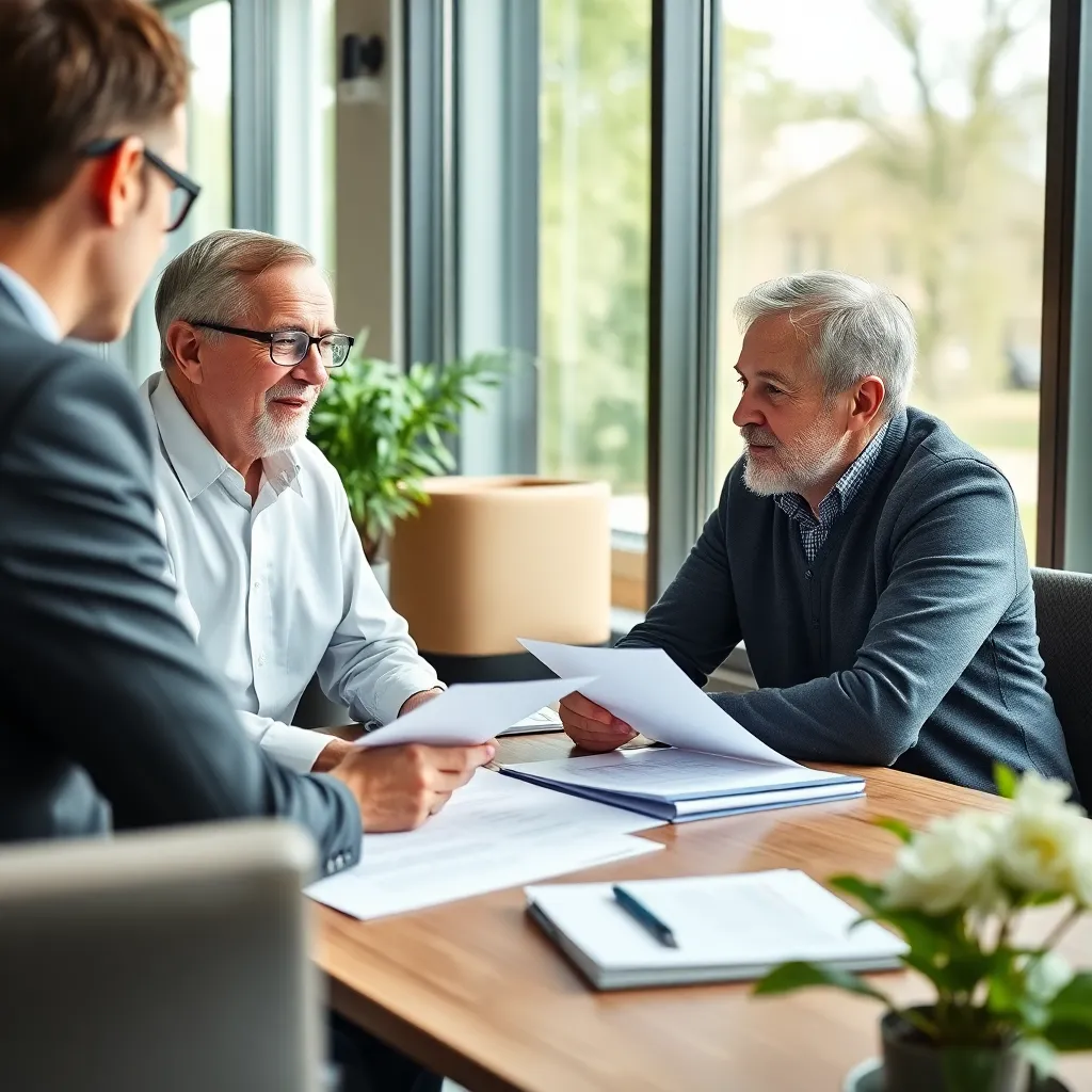 Senior koppel bespreekt pensioenplanning met financieel adviseur